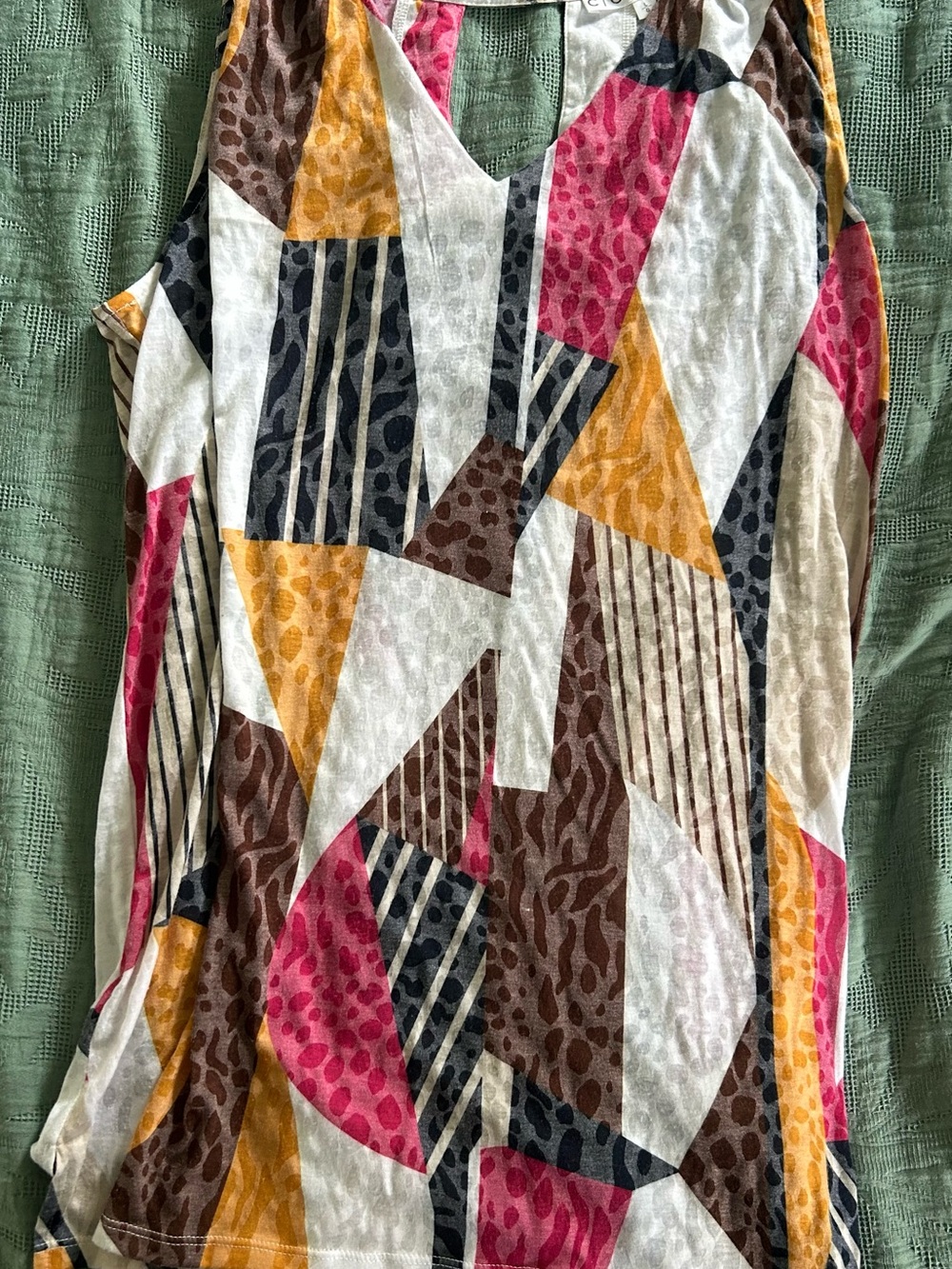 cleo Multicolor Geometric Short Sleeve Tee with Pink, Yellow, Brown & Black